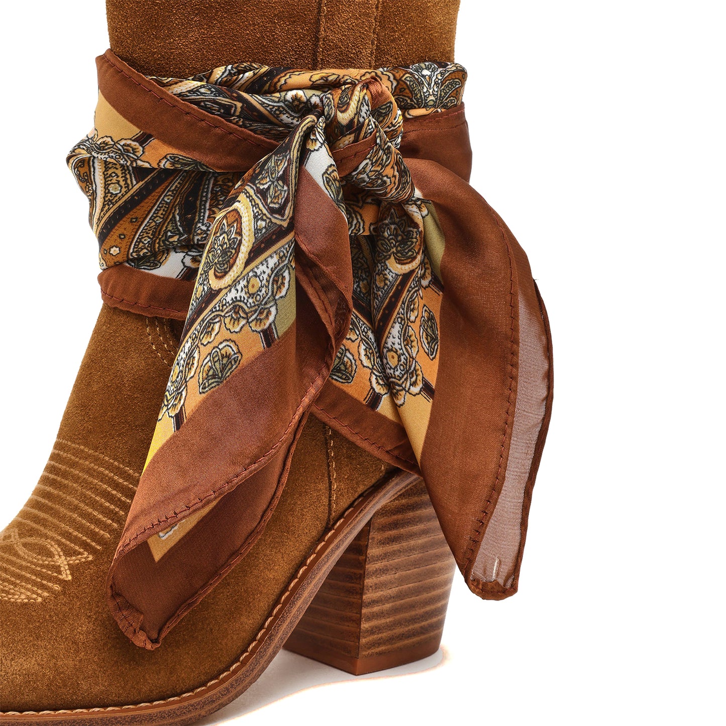 Brown Faux Suede Almond-Toe Classic Simple Mid Calf Cowgirl Boots