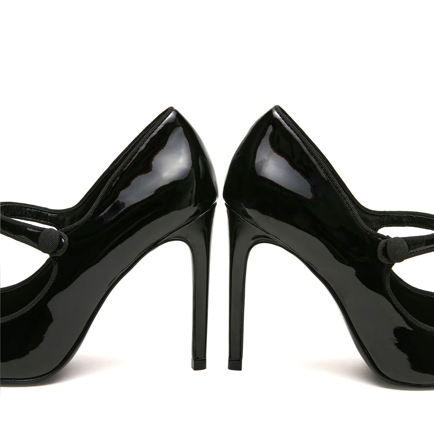 Patent Black Pointed-Toe Bridge Strap Chic Pumps High Heels