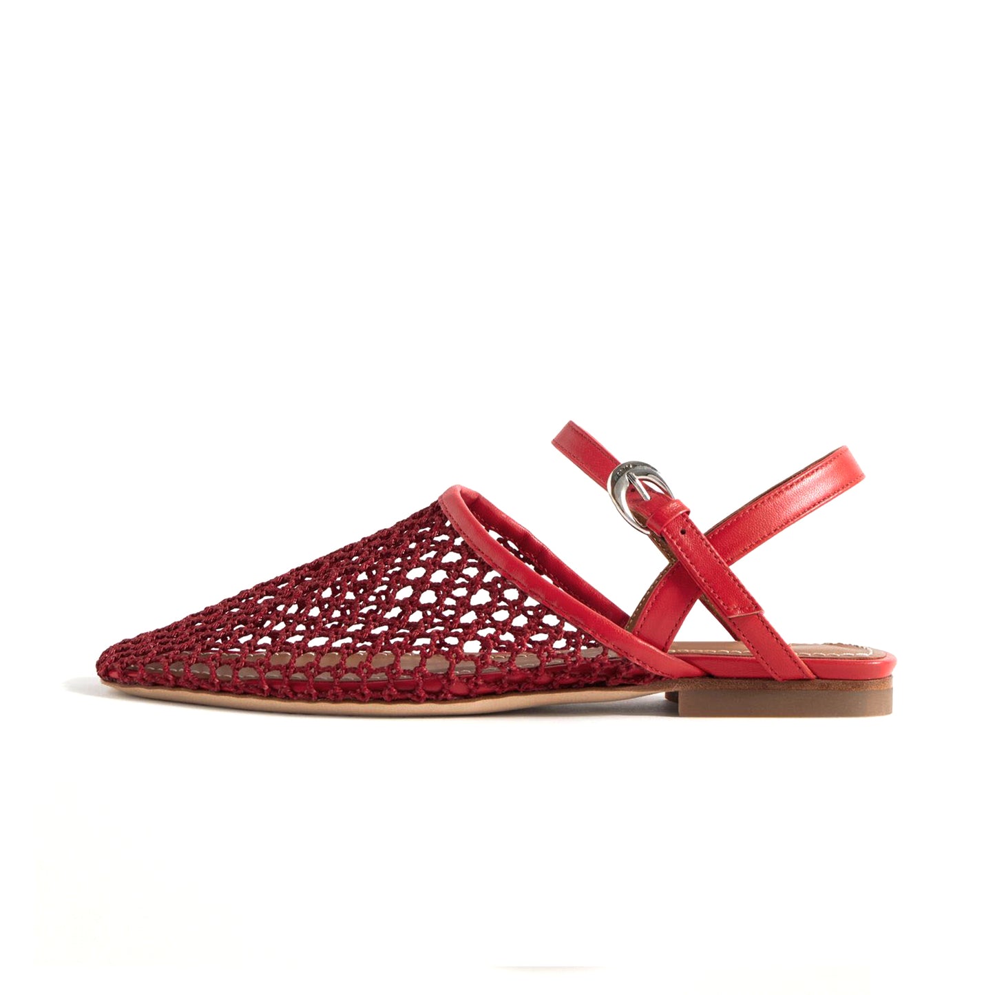 Red Mesh Square-Toe Slingback And Ankle Strap Stylish Flats
