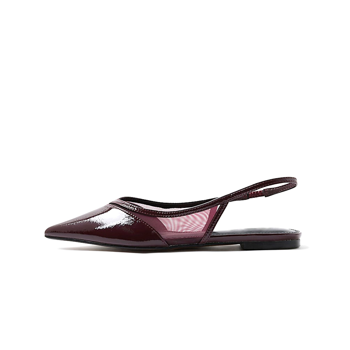 Red Contrast Patent And Mesh Pointed-Toe Slingback Flats