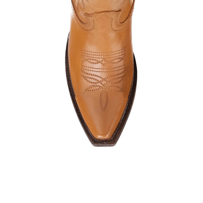 Bronze Snip-Toe Half-Zip Embroidery Knee High Cowgirl Boots