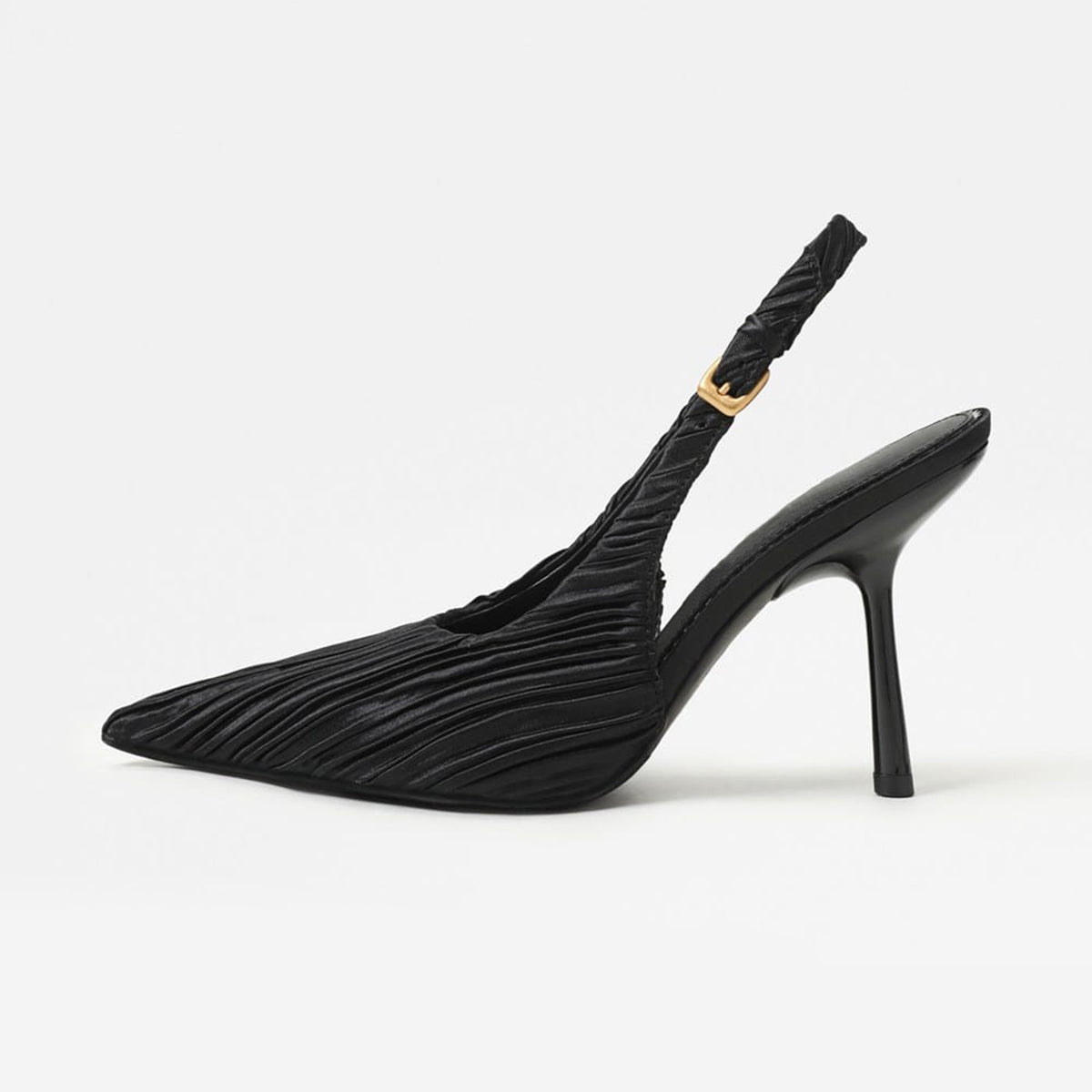 Black Striped Satin Pointed-Toe Back Strap Chic High Heels Pumps