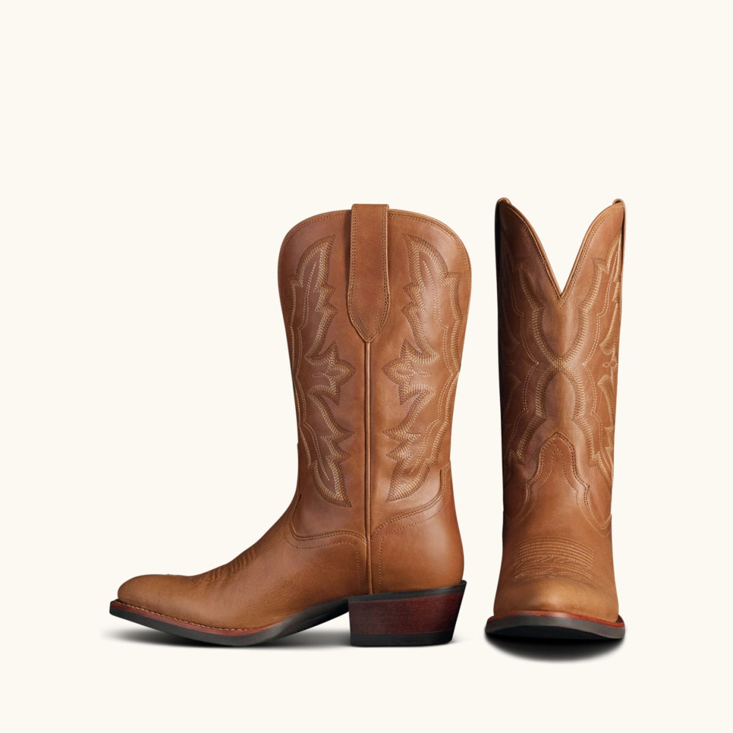 Latte Round-Toe Chic Embroidery Classic Western Mid Calf Cowgirl Boots