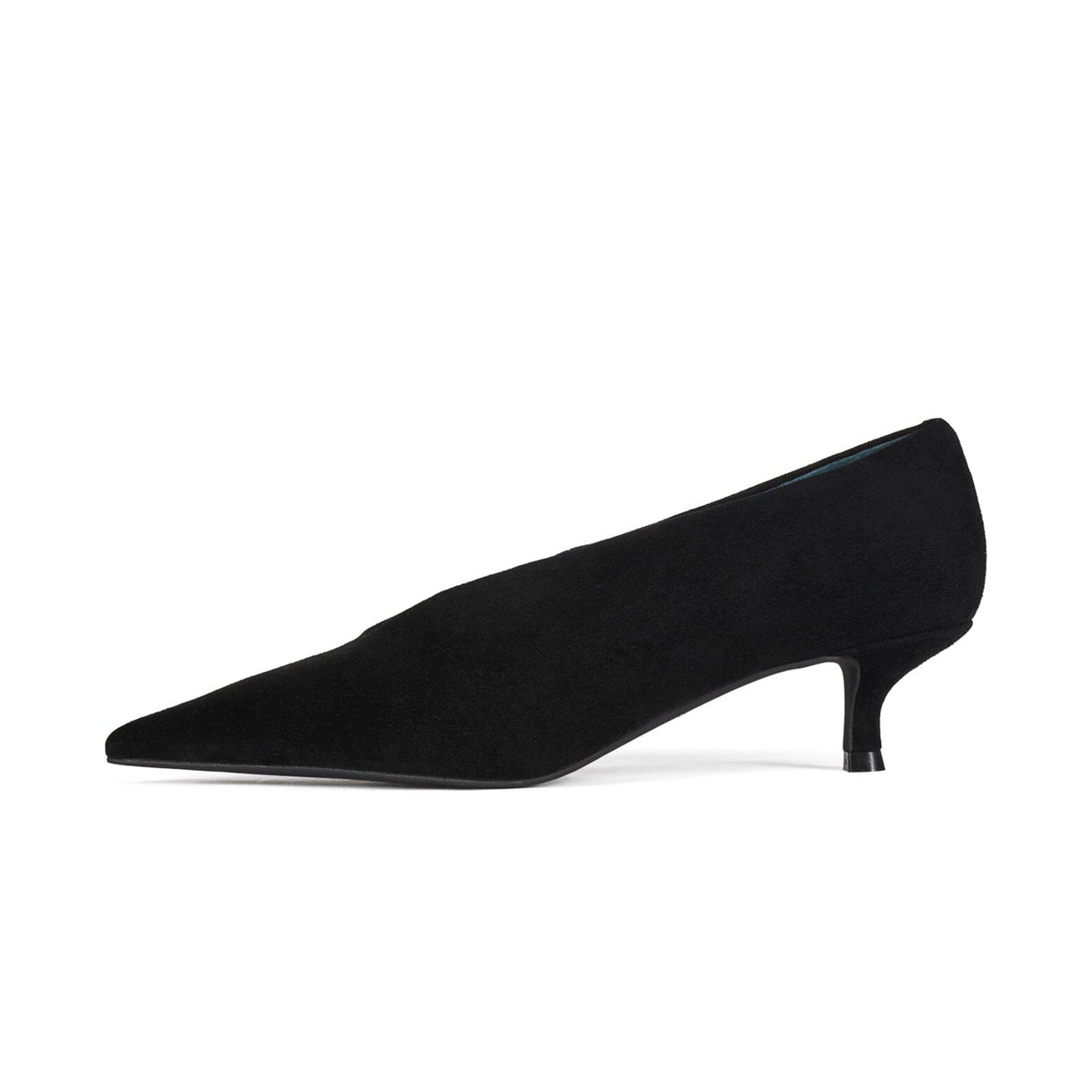 Black Faux Suede Pointed-Toe Slip-On Chic Kitten Heels