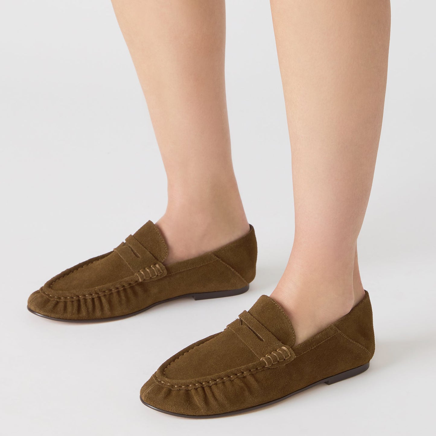 Taupe Faux Suede Round-Toe Classic Loafers Flats