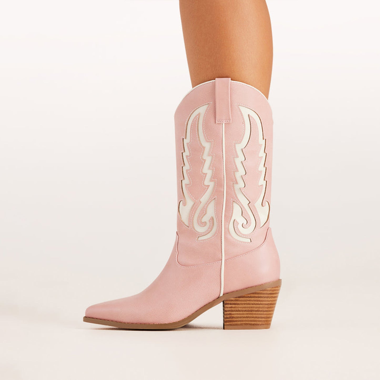 Pink Snip-Toe Chic Inlay Mid Calf Cowgirl Boots