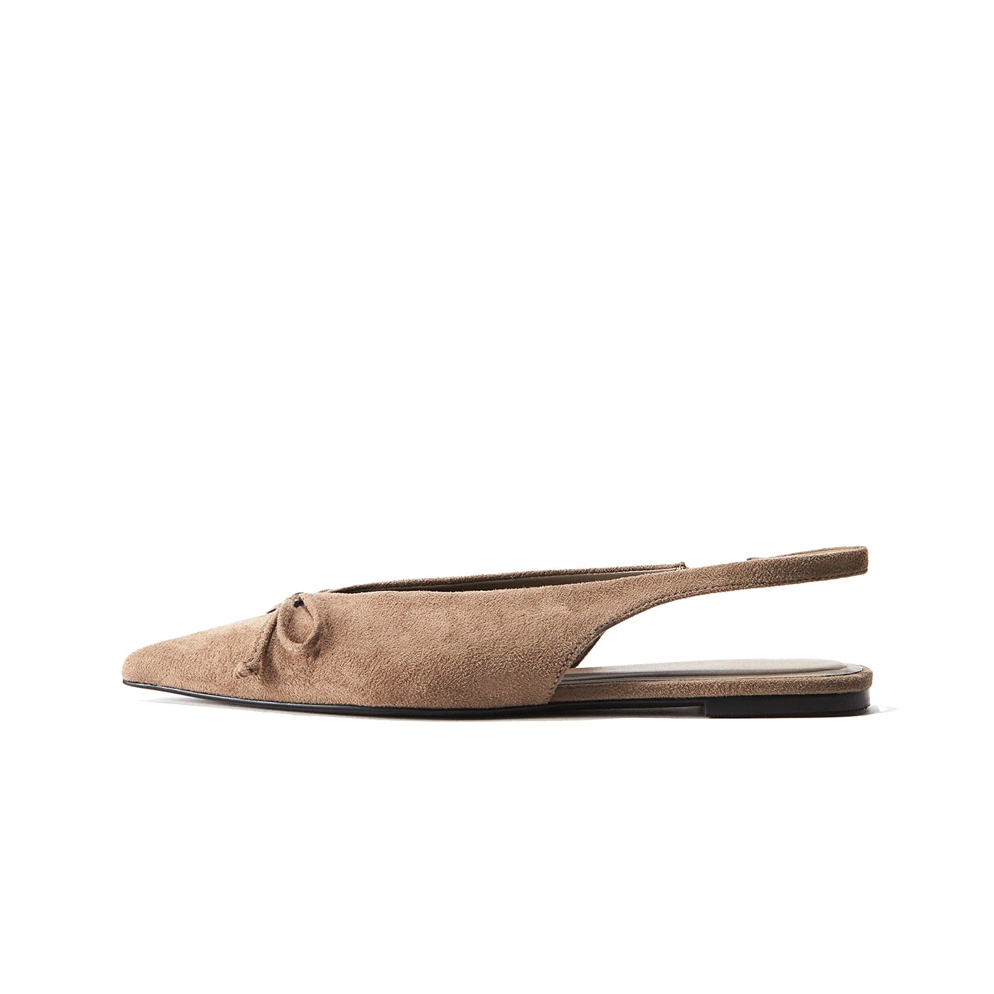 Beige Faux Suede Pointed-Toe Front Bow Slingback Flats