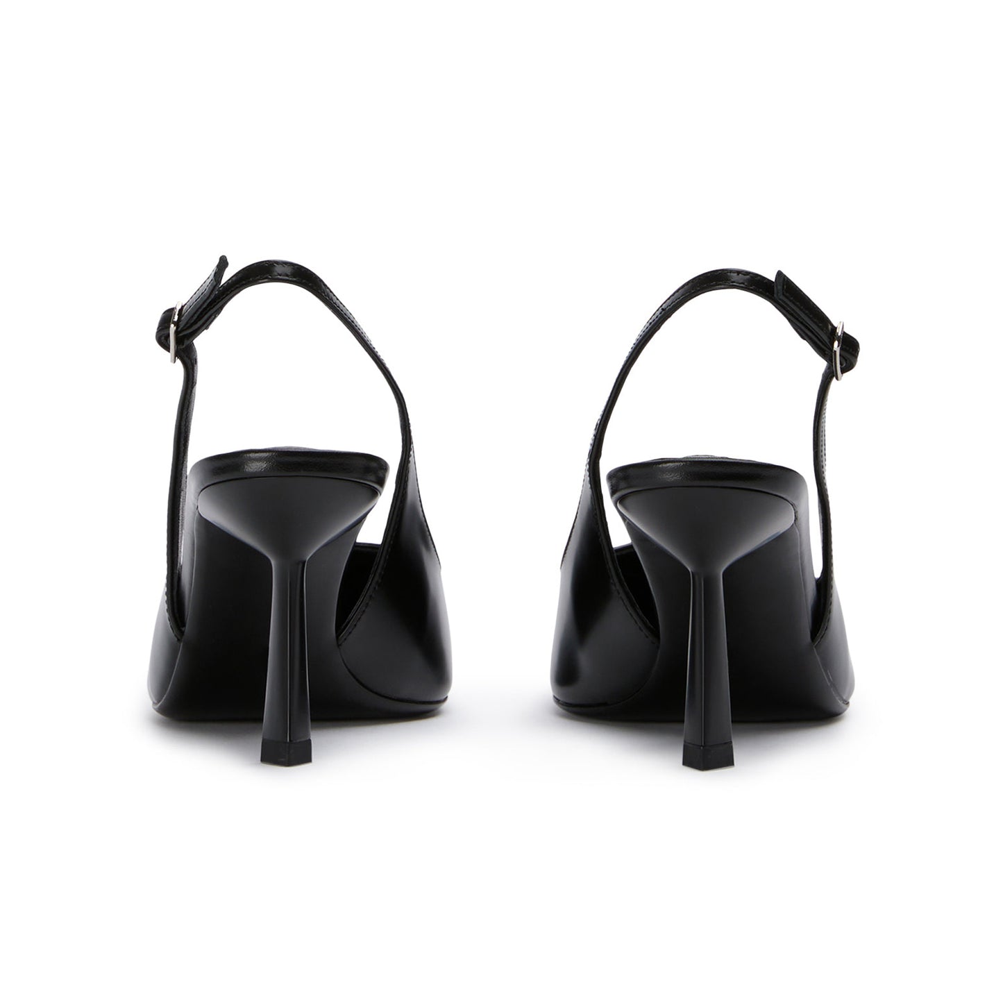 Black Pointed-Toe Classic Buckle Slingback Kitten Heels