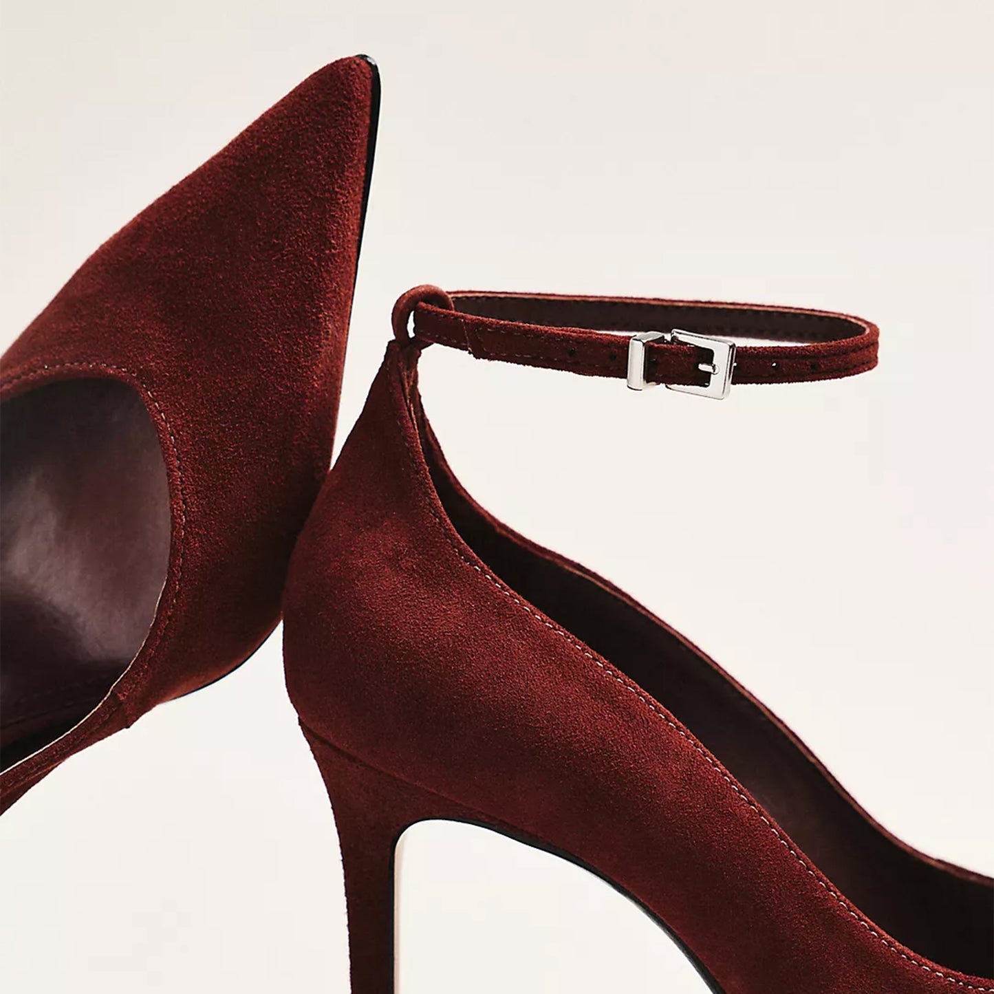 Brown Faux Suede Pointed-Toe Ankle Strap High Heels