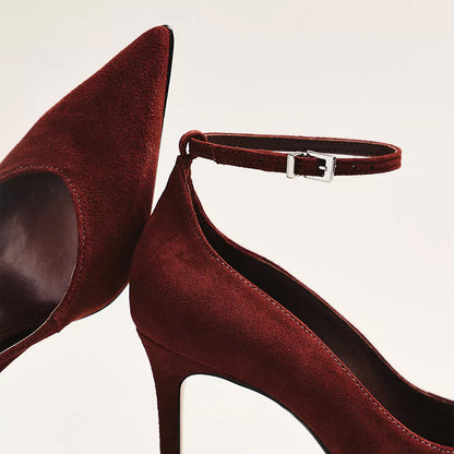 Brown Faux Suede Pointed-Toe Ankle Strap High Heels