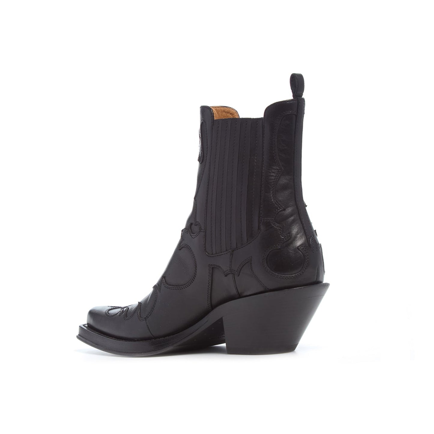 Black Pointed-Toe Appliques Chic Ankle Cowgirl Boots