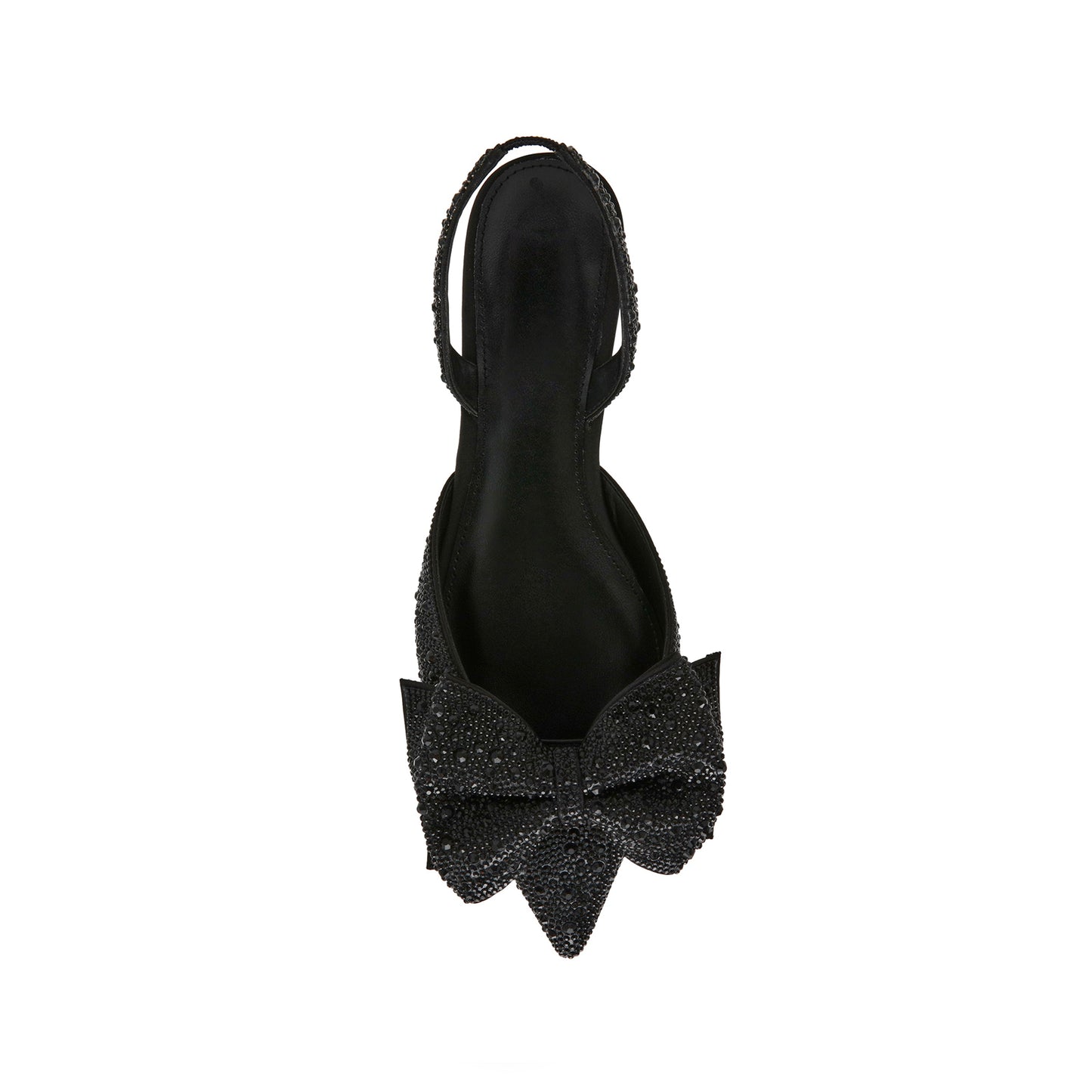 Black Satin Pointed-Toe Drops Front Bow Slingback Flats