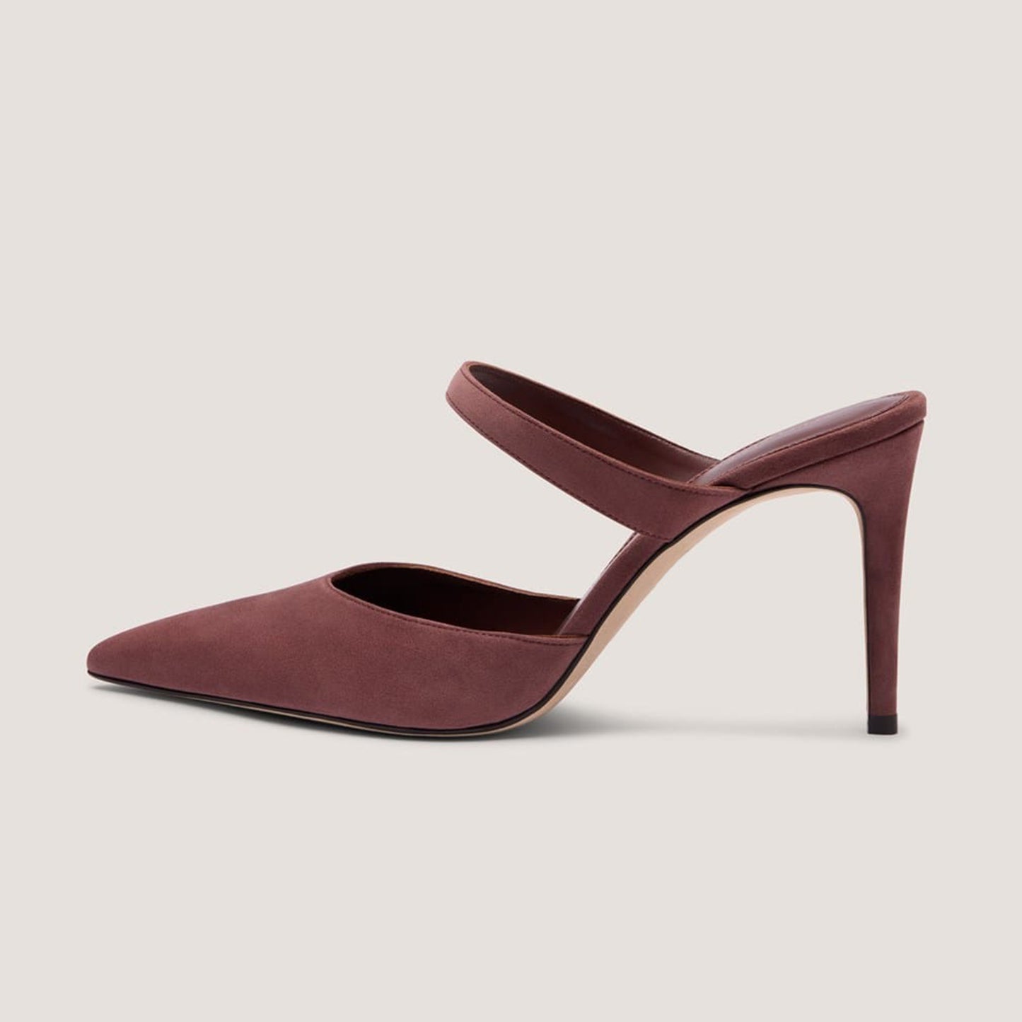 Dark Taupe Faux Suede Pointed-Toe Middle Strap Slip-On High Heels