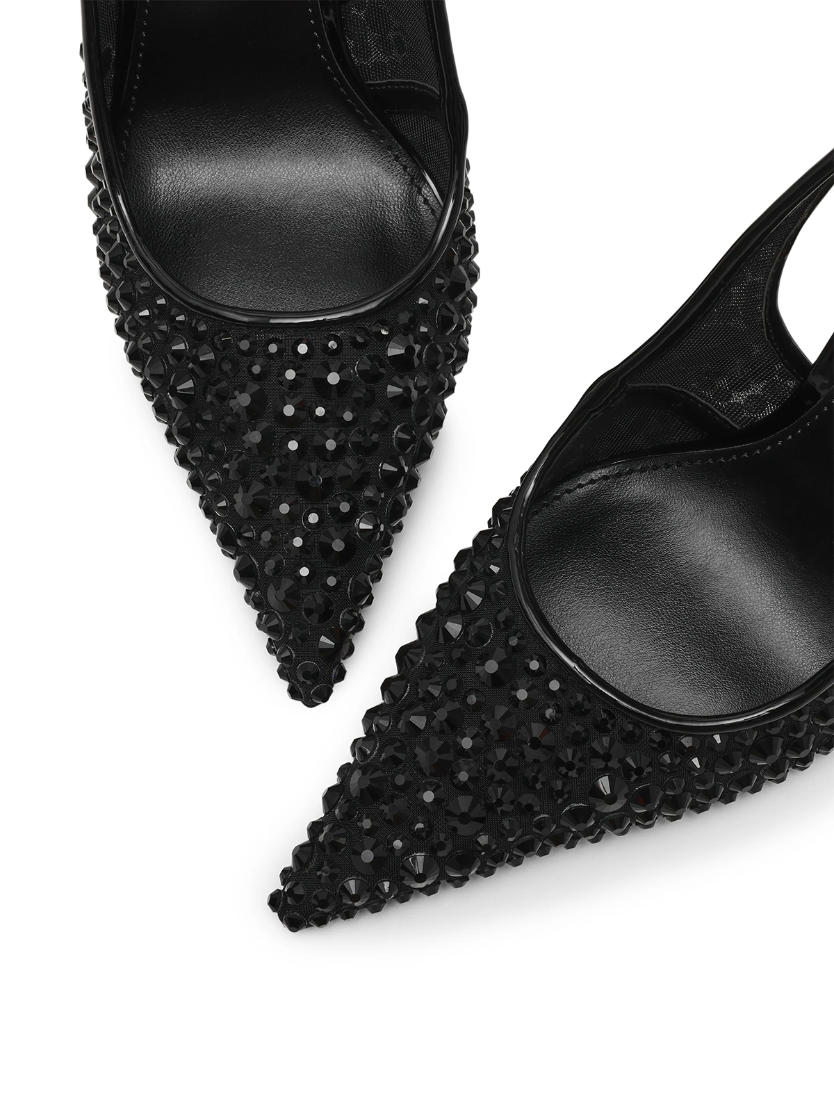 Black Mesh With Rhinestones Pointed-Toe Slingback High Heels Pumps