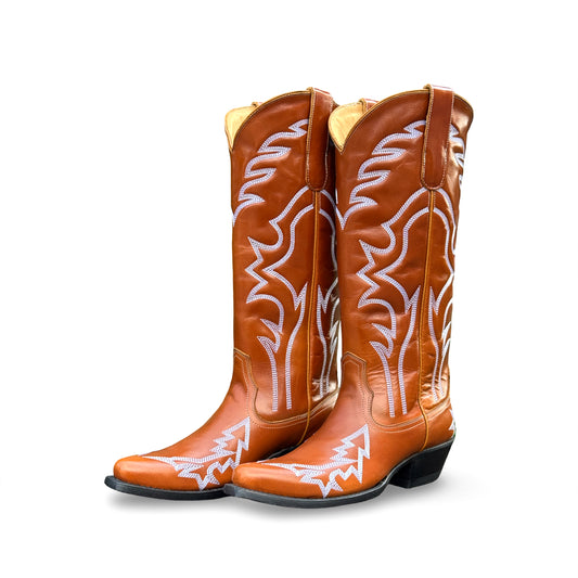Camel Snip-Toe Western Embroidery Chic Mid Calf Cowgirl Boots