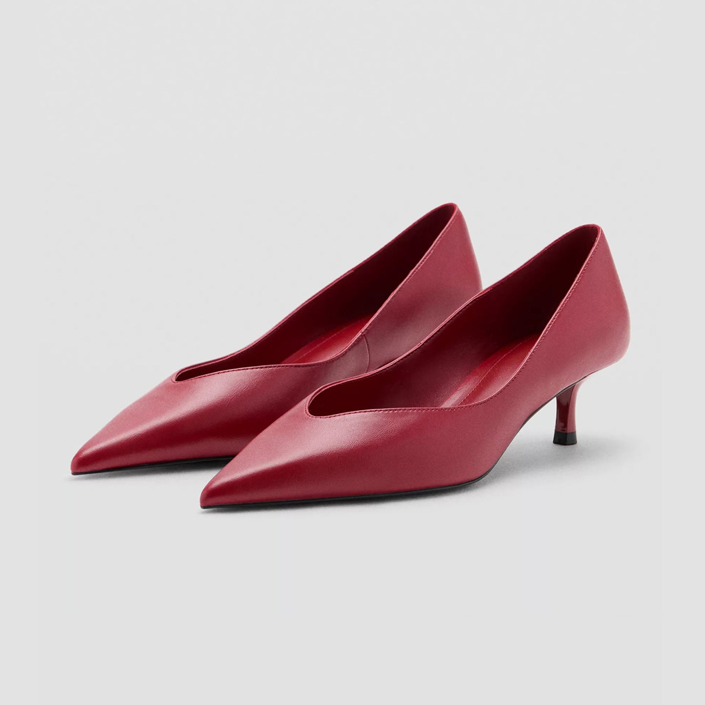 Red Pointed-Toe Slip-On Sleek Kitten Heels