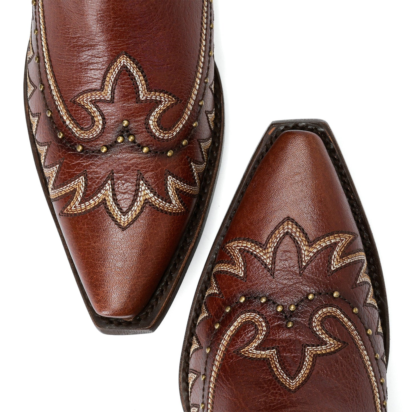 Red Snip-Toe Wings Embroidery Studded Half-Zip Knee High Cowgirl Boots