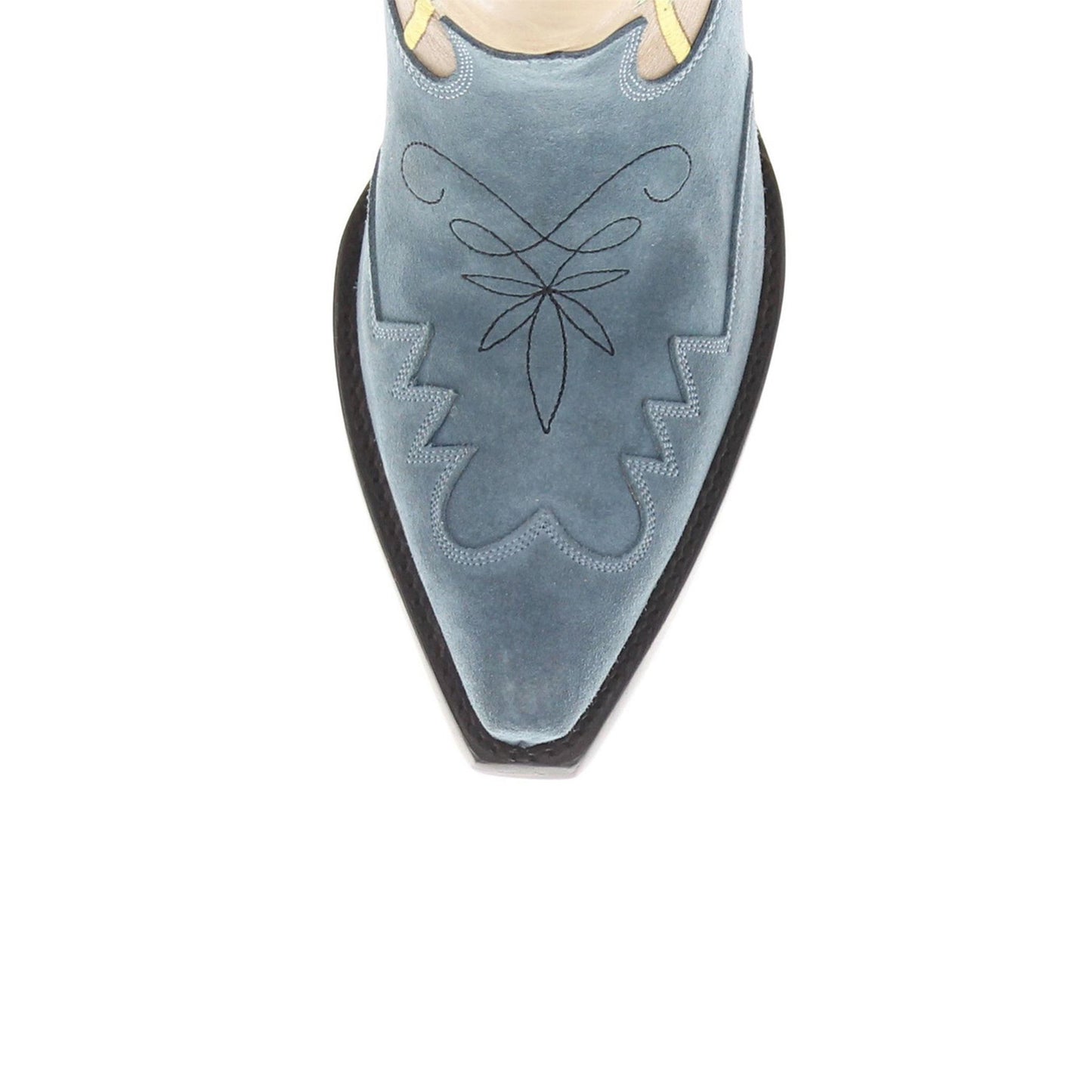 Contrast Green And Blue Snip-Toe Roses Embroidery Full-Zip Knee High Cowgirl Boots