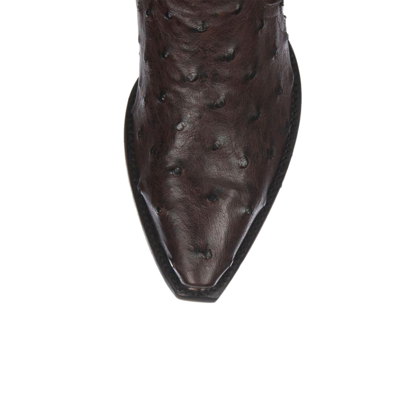 Chocolate Contrast Vegan Leather And Ostrich Print Snip-Toe Embroidery Classic Mid Calf Cowgirl Boots