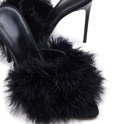 Black Pointed-Toe Front Plush Slip-On High Heels