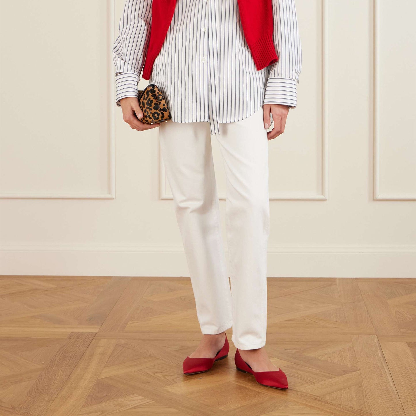 Red Satin Pointed-Toe Slip-On Simple Ballet Flats