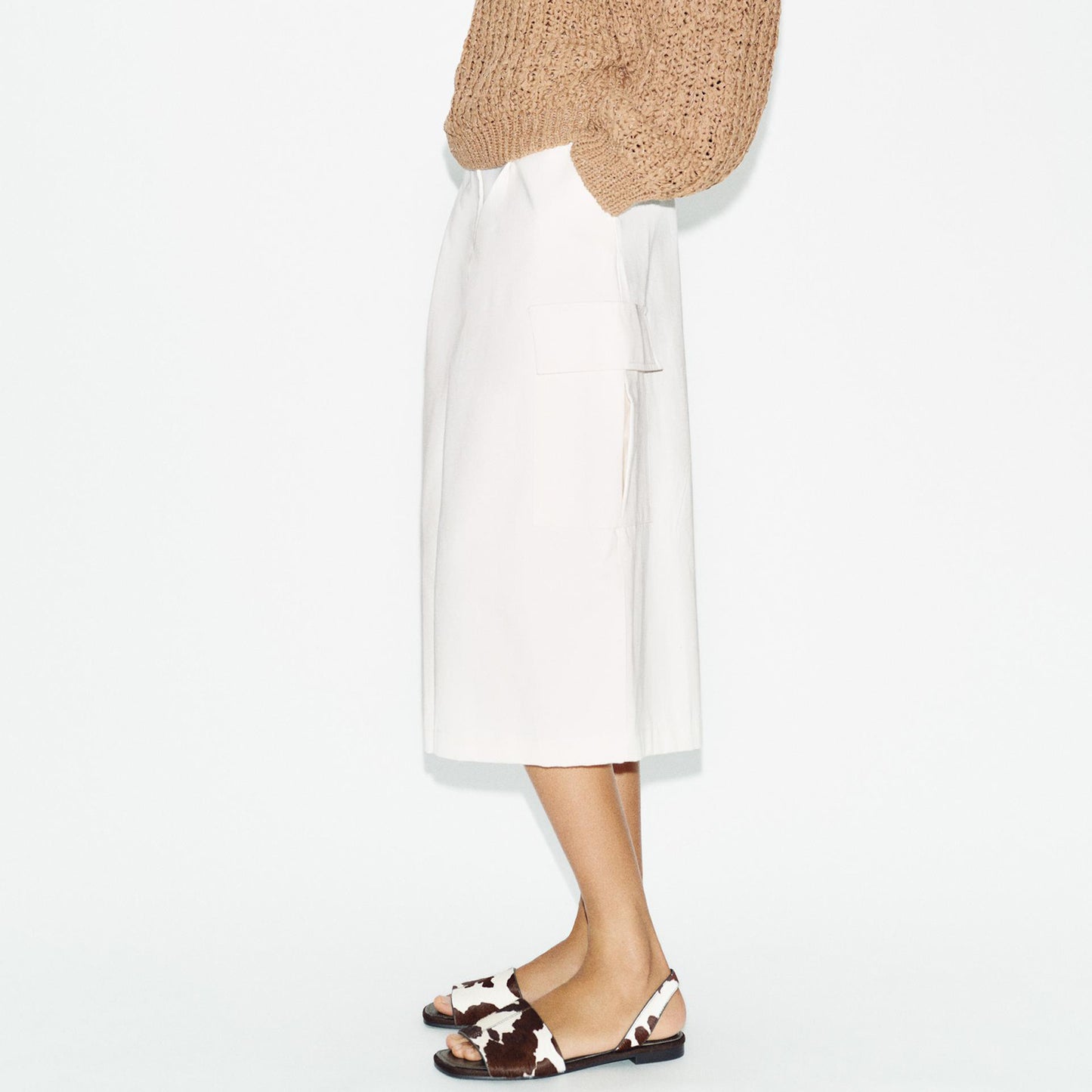 Cow Pattern Pony Hair Vegan Leather Square-Toe Back Strap Chic Flats