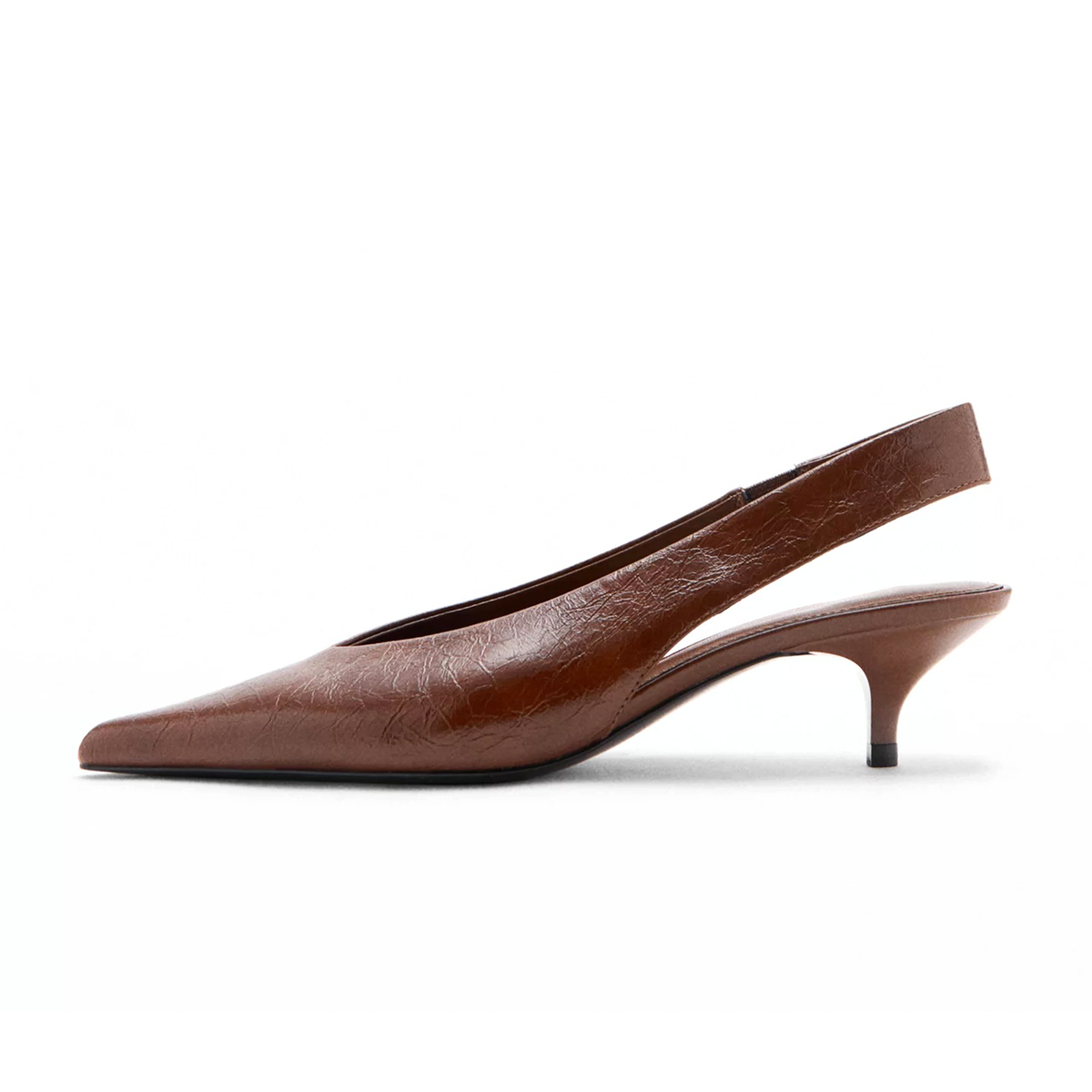Cognac Pointed-Toe Wide Back Strap Classic Kitten Heels