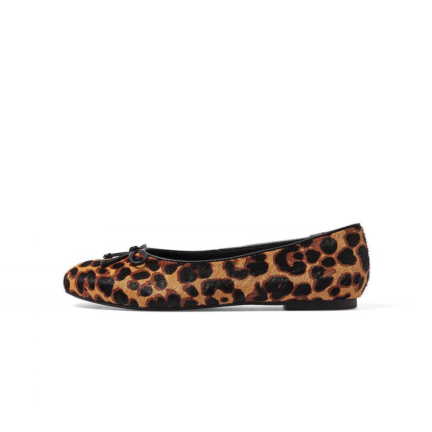 Leopard Pony Hair Vegan Leather Square-Toe Front Bow Detail Ballet Flats