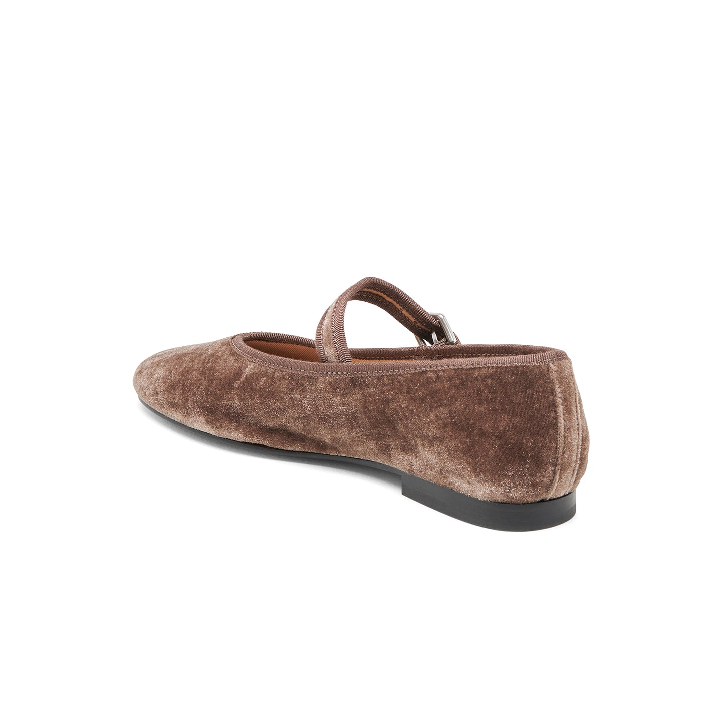 Gray Velvet Round-Toe Vegan Leather Bridge Strap Ballet Flats