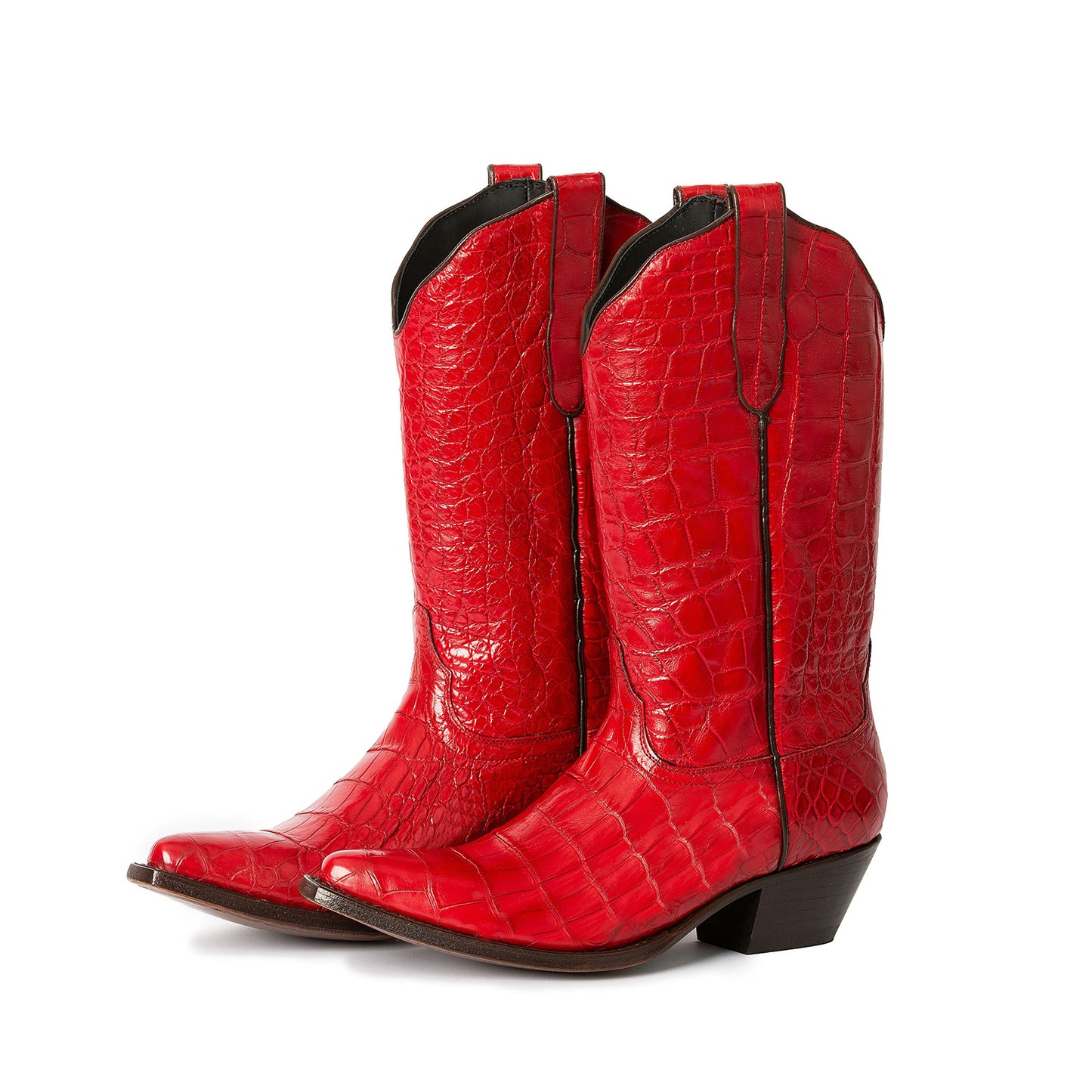 Red Crocodile Print Snip-Toe Simple Mid Calf Cowgirl Boots