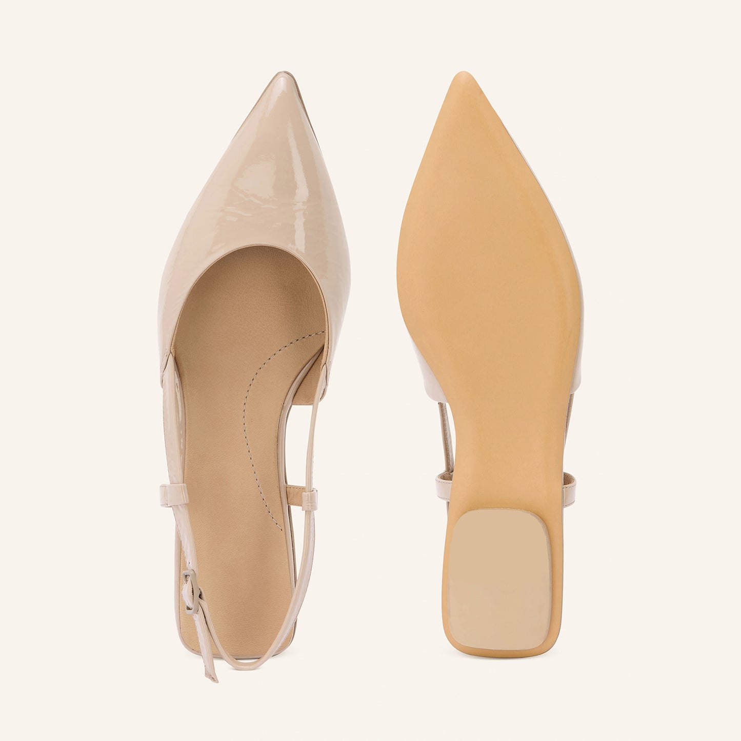 Patent Beige Pointed-Toe Chic Back Strap Stylish Flats