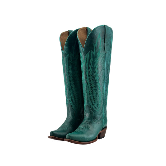Turquoise Snip-Toe Half-Zip Classic Embroidery Knee High Tall Cowgirl Boots