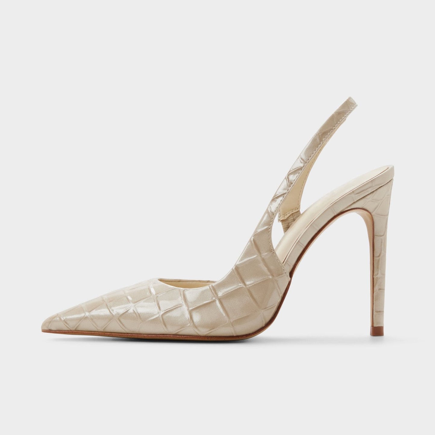 Cream Stone Pattern Patent Leather Pointed-Toe Back Strap High Heels