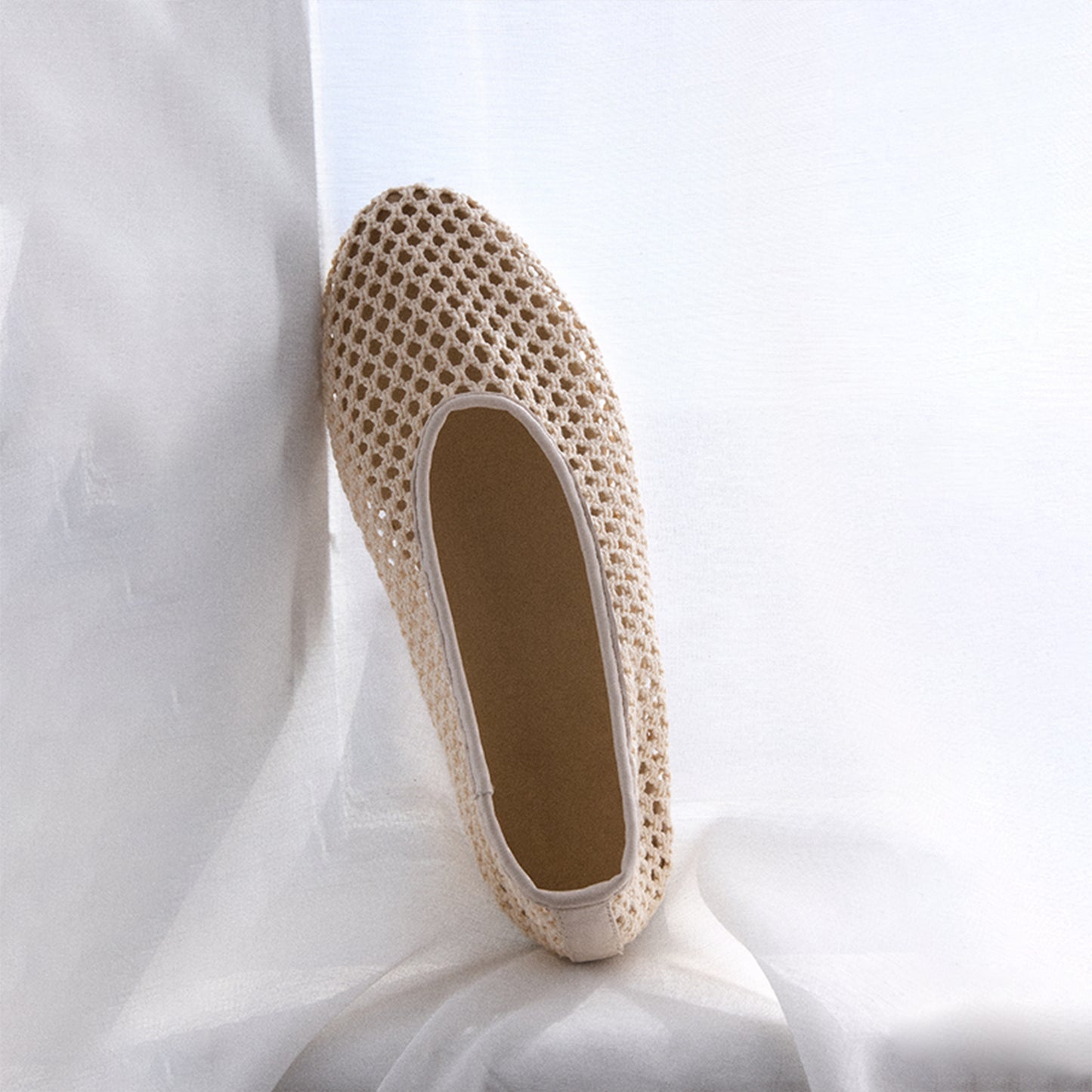 Ivory Woven Vegan Leather Round-Toe Slip-On Stylish Flats