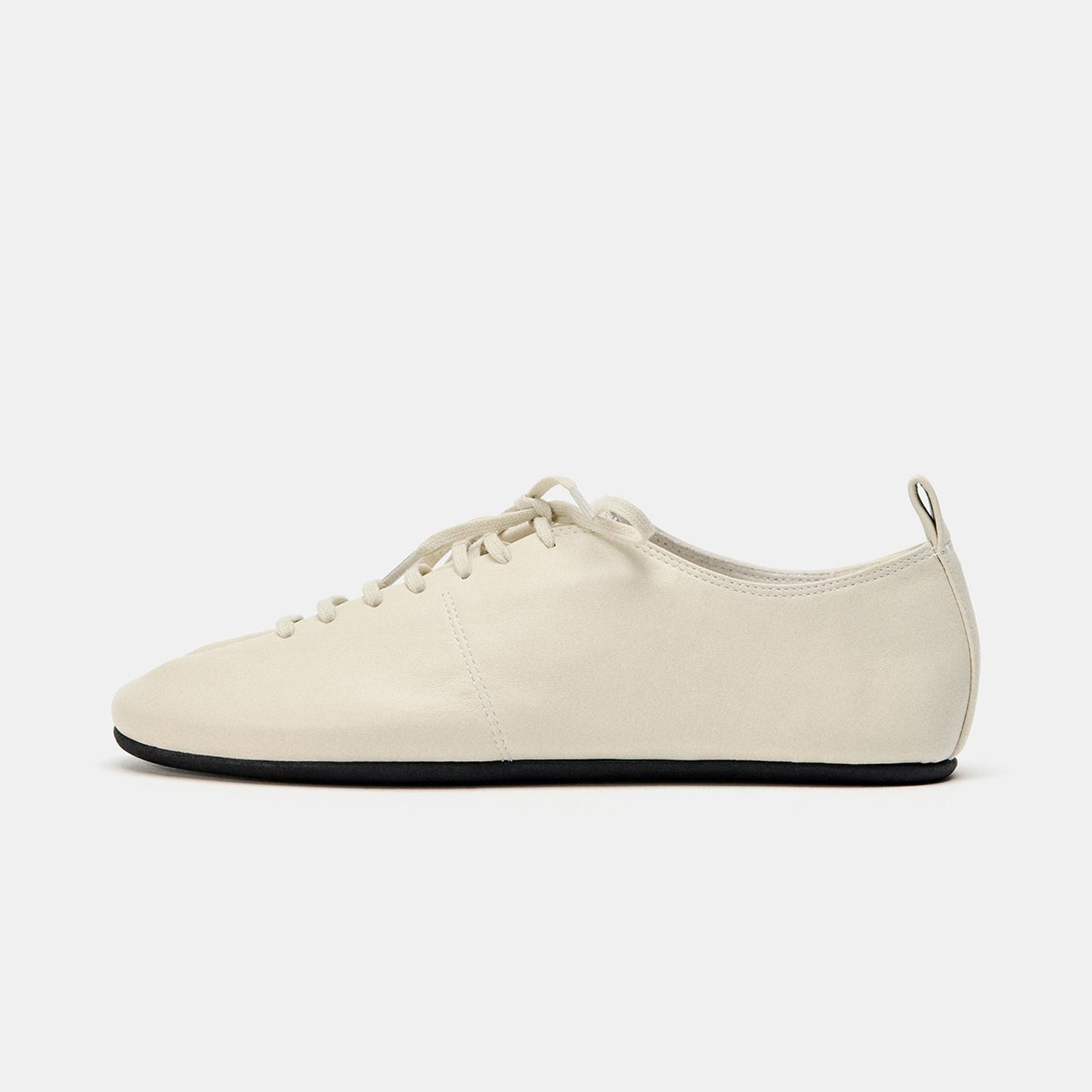 Cream Round-Toe Lace-Up Sleek Slip-On Flats