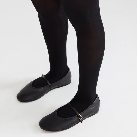 Black Round-Toe Buckle Mary Jane Classic Ballet Flats