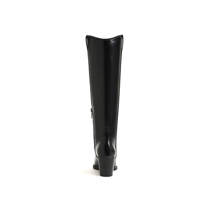 Black Pointed-Toe Half-Zip Knee High Cowgirl Boots