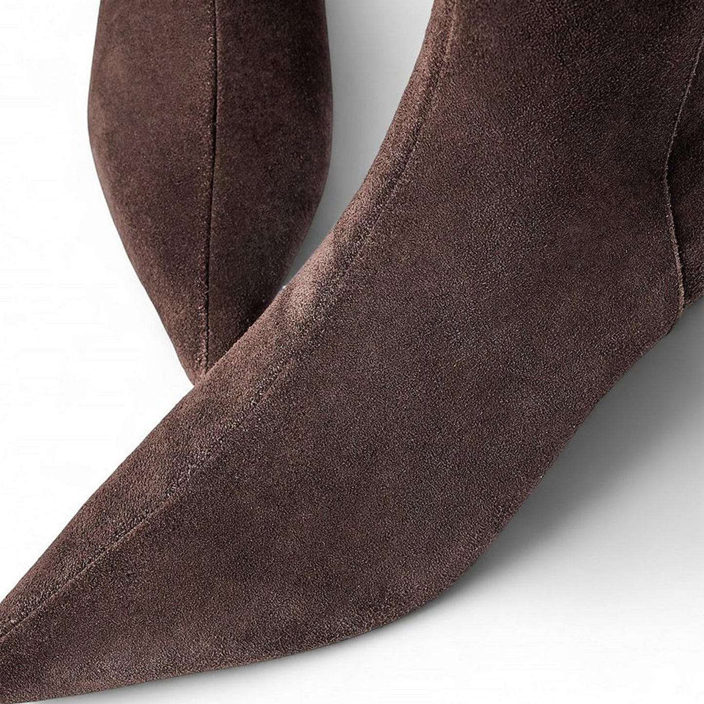 Dark Brown Faux Suede Pointed-Toe Full-Zip Ankle Stiletto Boots