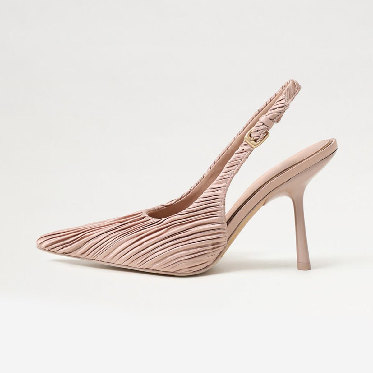 Champagne Striped Satin Pointed-Toe Back Strap Chic High Heels Pumps