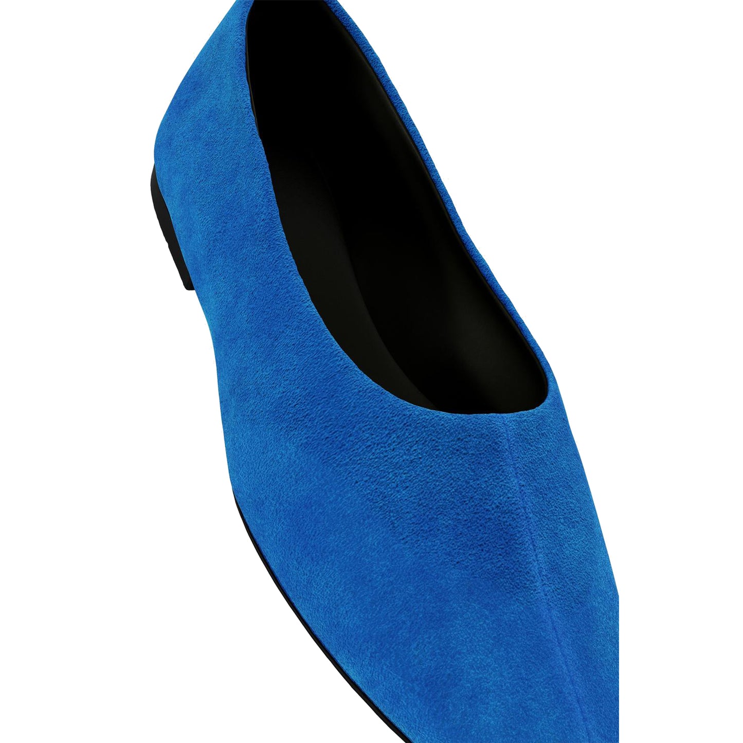 Blue Faux Suede Round-Toe V-Neckline Ballet Flats