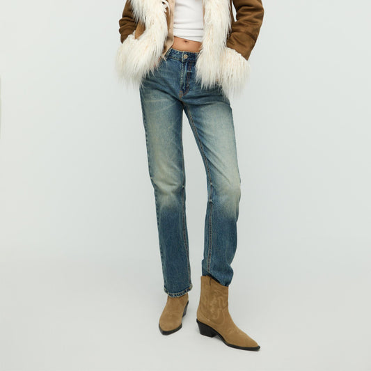 Camel Faux Suede Almond-Toe Embroidery Detail Ankle Cowgirl Boots