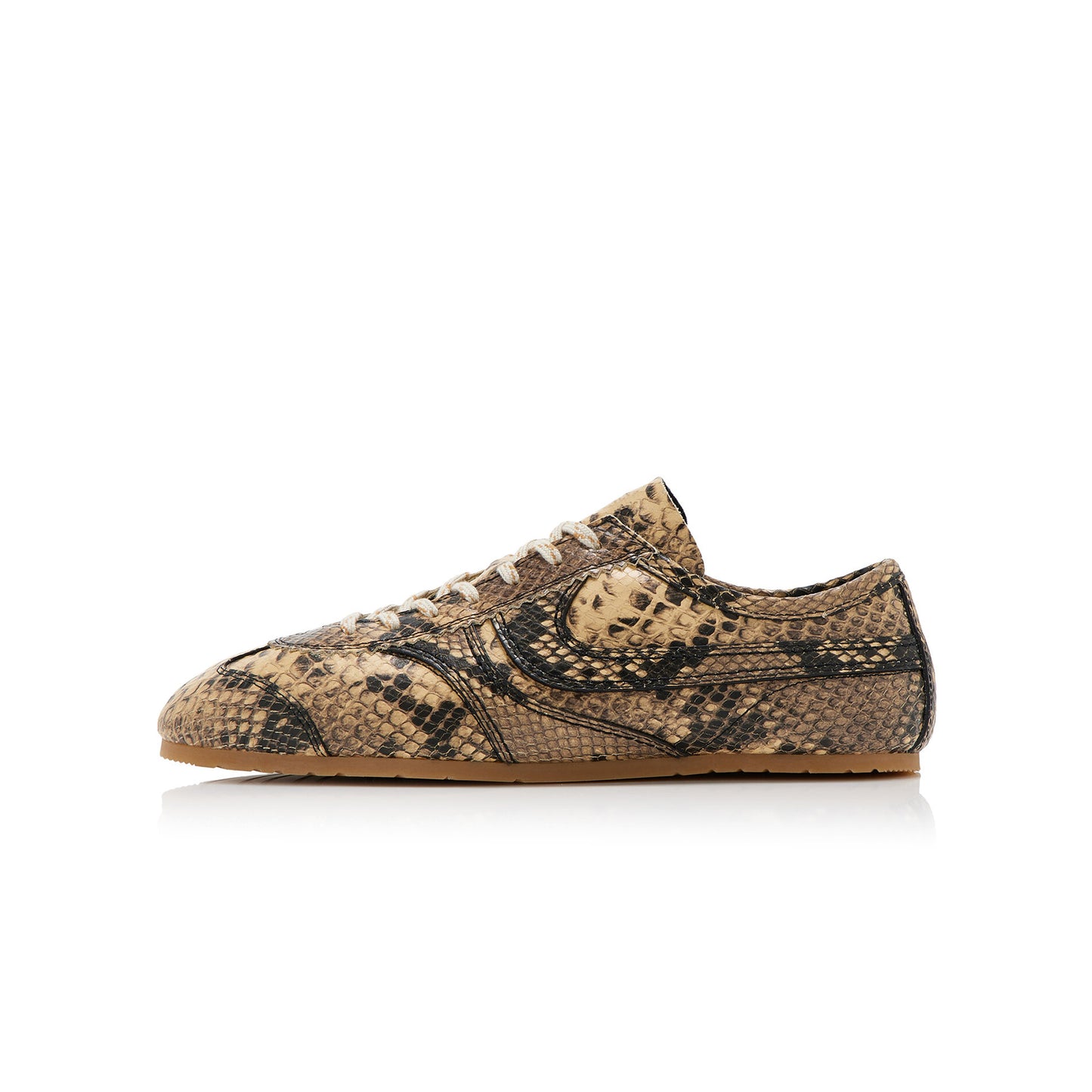 Nude Snakeskin Print Vegan Leather Square-Toe Lace-Up Sneakers Flats