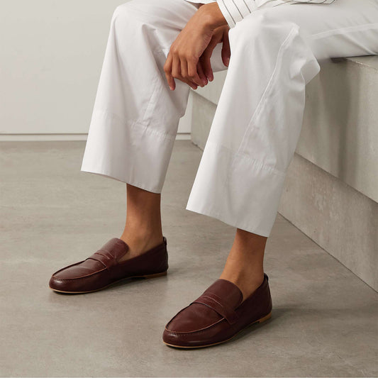 Burgundy Vegan Leather Round-Toe Slip-On Chic Loafers Flats