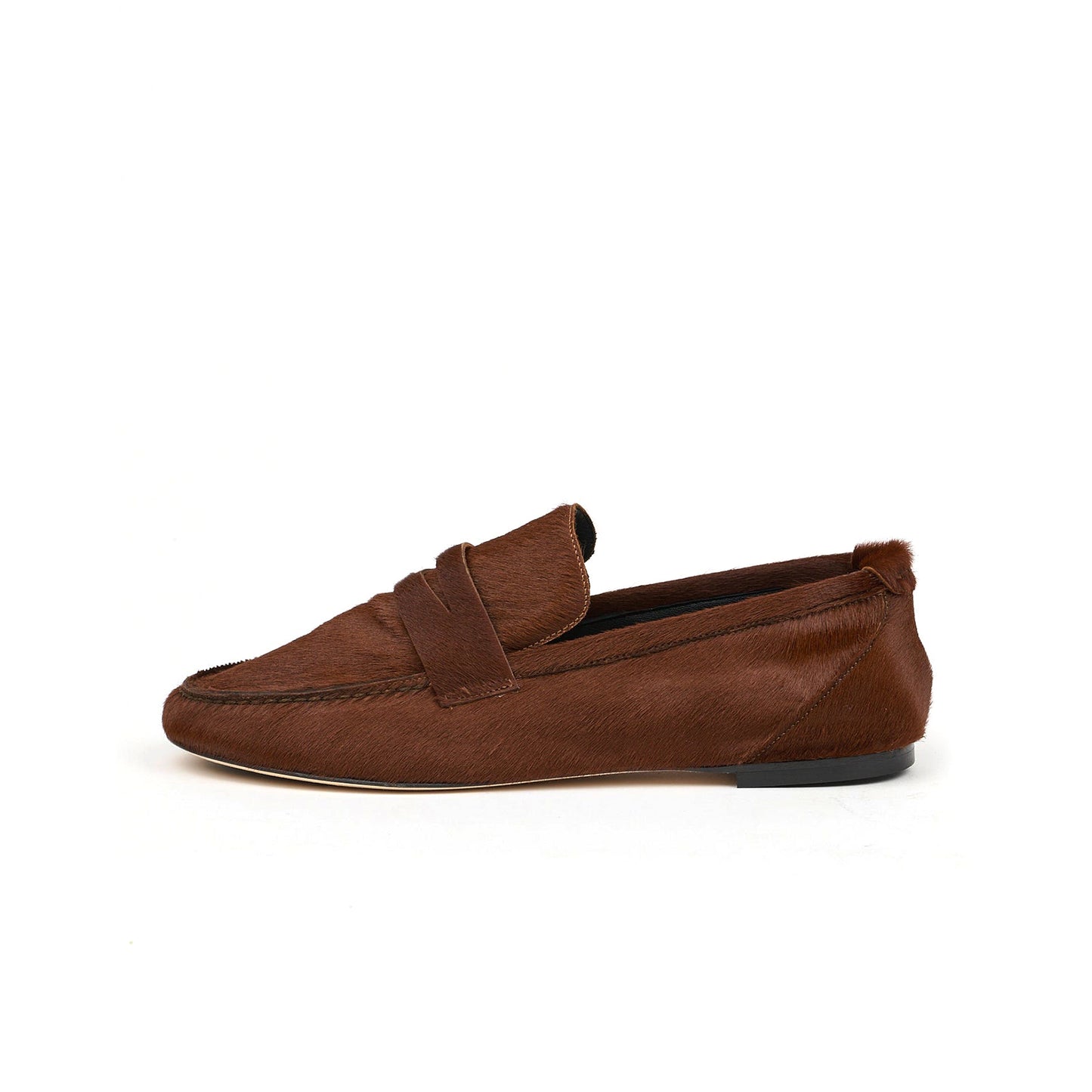 Brown Pony Hair Vegan Leather Round-Toe Slip-On Chic Loafers Flats