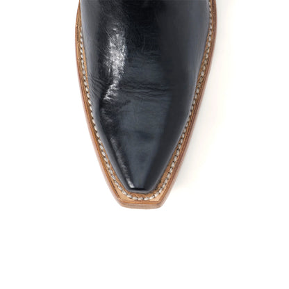 Black Snip-Toe Simple Half-Zip Tall Knee High Cowgirl Boots