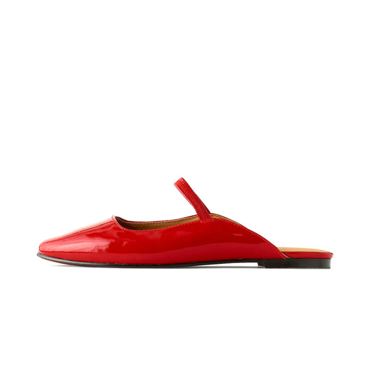 Patent Cherry Red Square-Toe Bridge Strap Slip-On Flats