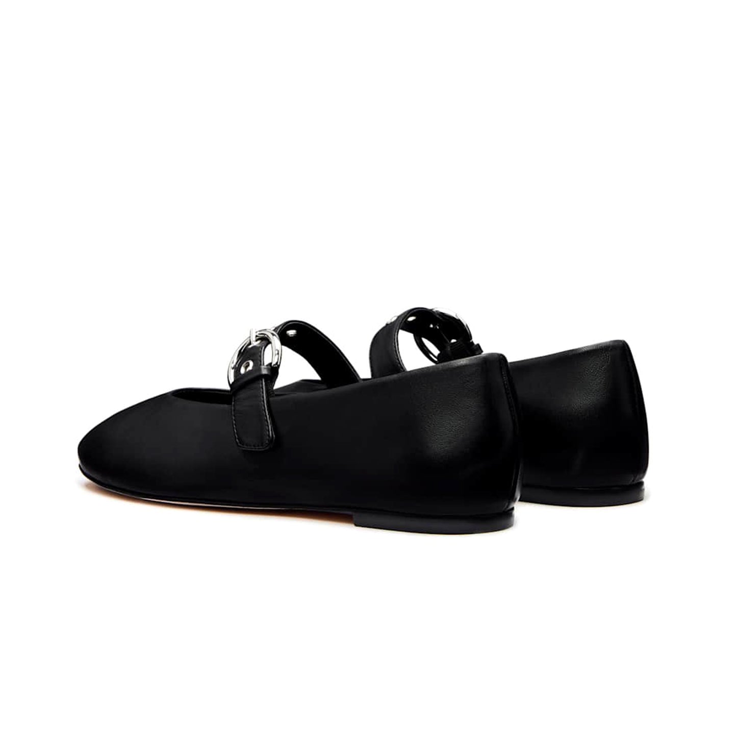 Black Square-Toe Classic Buckle Bridge Strap Ballet Flats