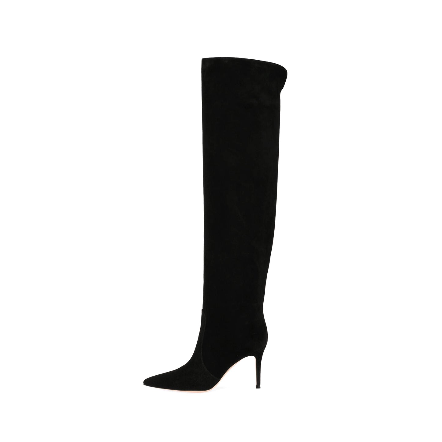Black Faux Suede Pointed-Toe Wide Calf Over-The-Knee Stiletto Boots