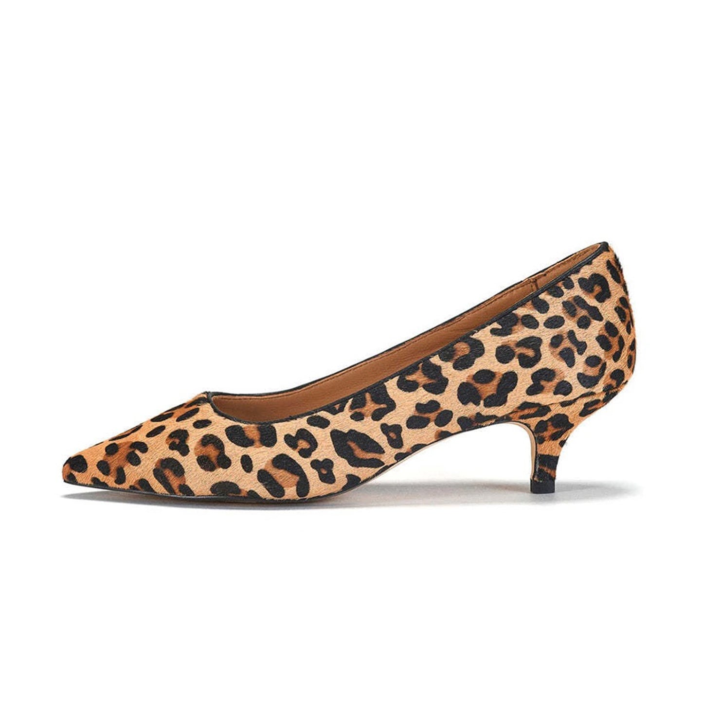 Leopard Pattern Pony Hair Vegan Leather Pointed-Toe Chic Kitten Heels