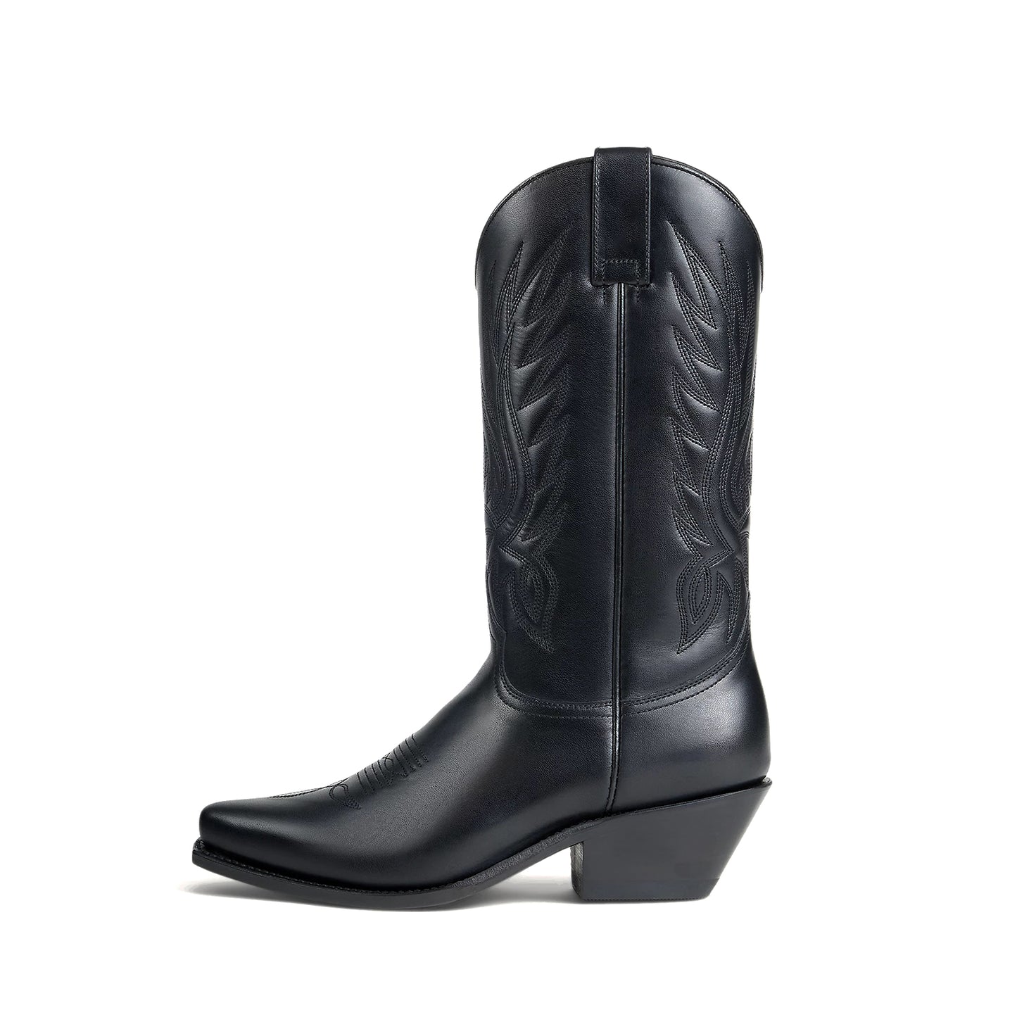 Black Snip-Toe Chic Embroidery Western Mid Calf Cowgirl Boots
